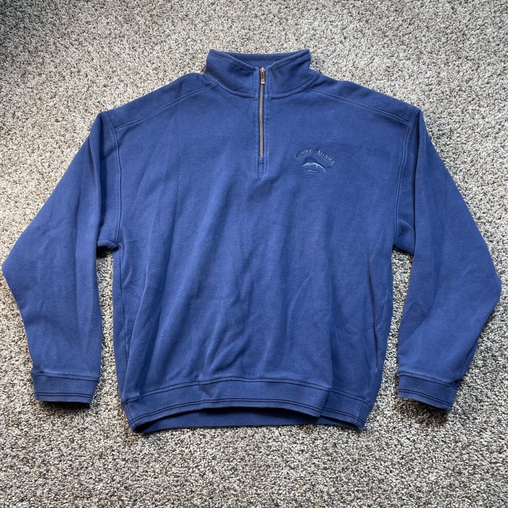 Tommy Bahama Men's Size L Blue 1/4 Zip Pullover Sweatshirt Cotton Casual